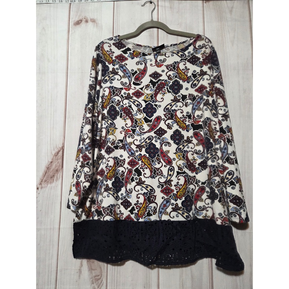 Lane Bryant Paisley Print Crochet Lace Trim Long Sleeve‎ Top Plus Size 18 20